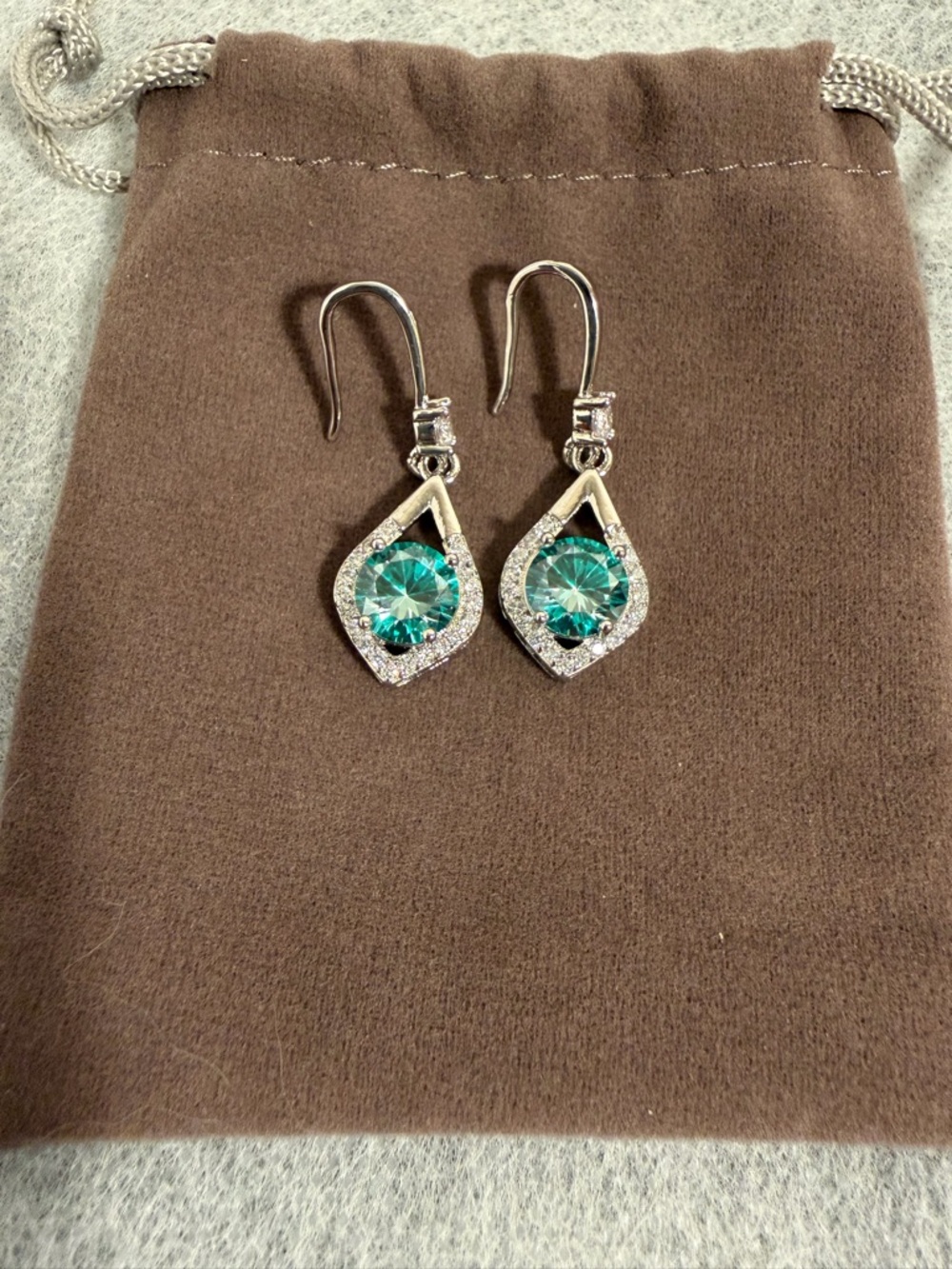 New Sterling Teardrop Earrings with Teal Crystal Centers - Picture 3 of 3